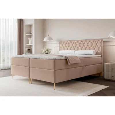 Selsey Boxspringbett CARESSO in Beige, Liegefläche 140x200 cm – mit Bettkasten, Bonellfederkern